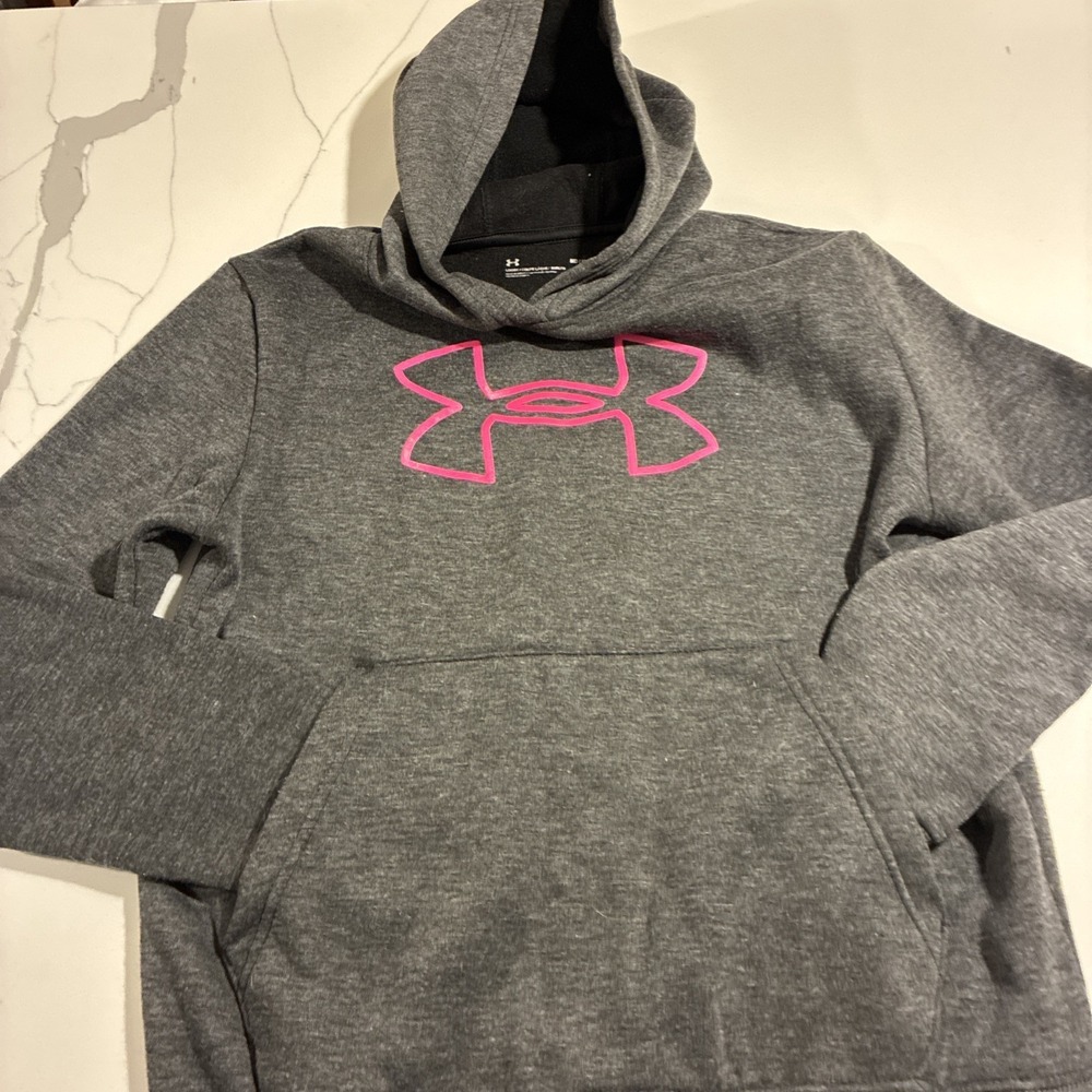 Under Armour ColdGear Gray/Pink Logo Pullover Hoodie Long Sleeve Medium